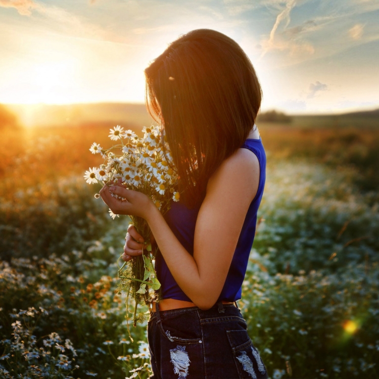 Обои воздушный поцелуй девушка с ромашками