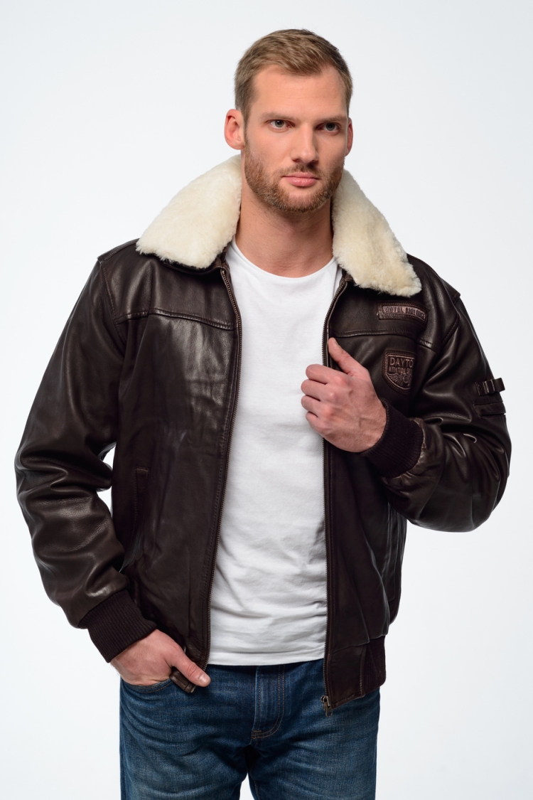 Куртка кожаная зимняя мужская 87838-1324 пилот
