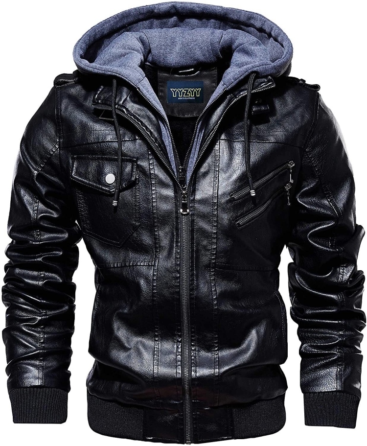 Кожаная куртка с капюшоном м