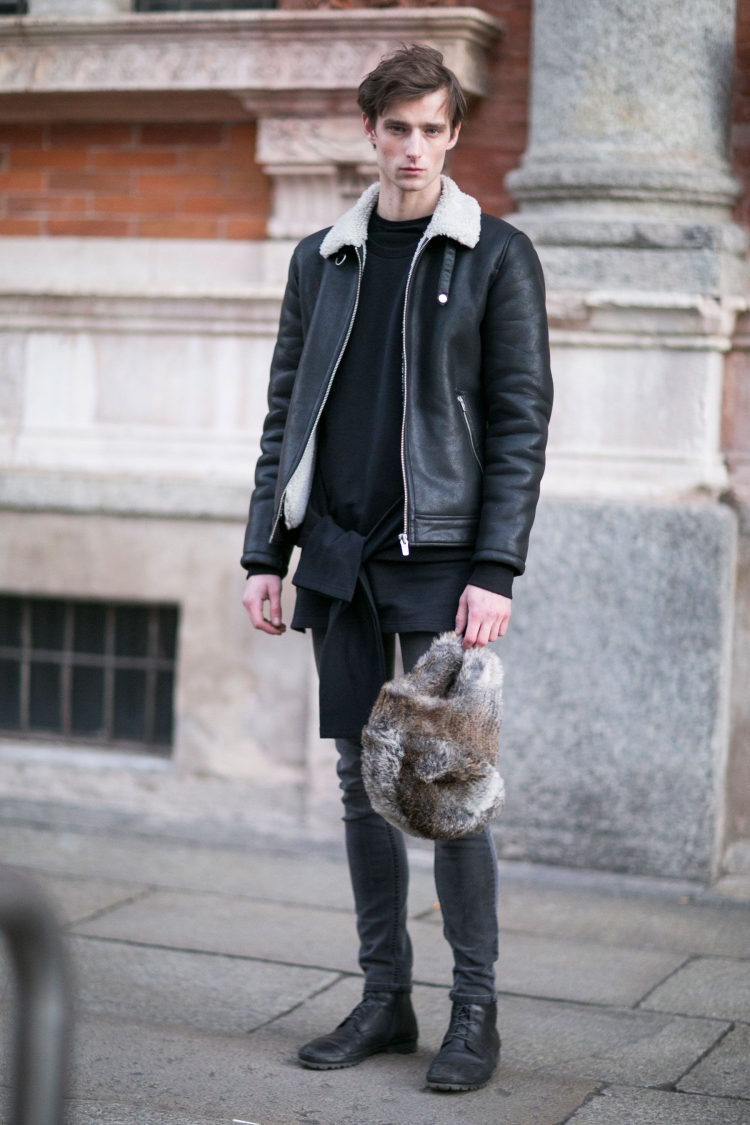 Мужской лук с дубленкой