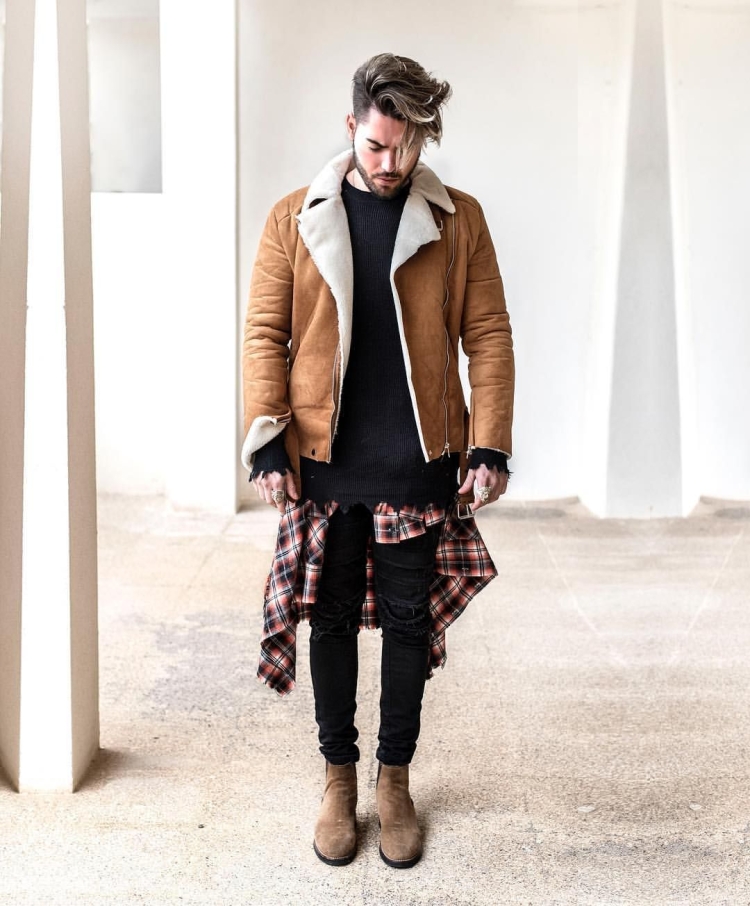 Мужской лук с дубленкой