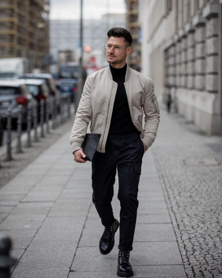 Мужские образы с серой водолазкой