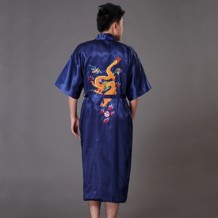 Blue Satin Kimono Robe