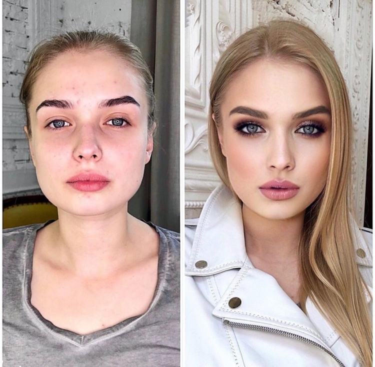 Девушки до и после макияжа