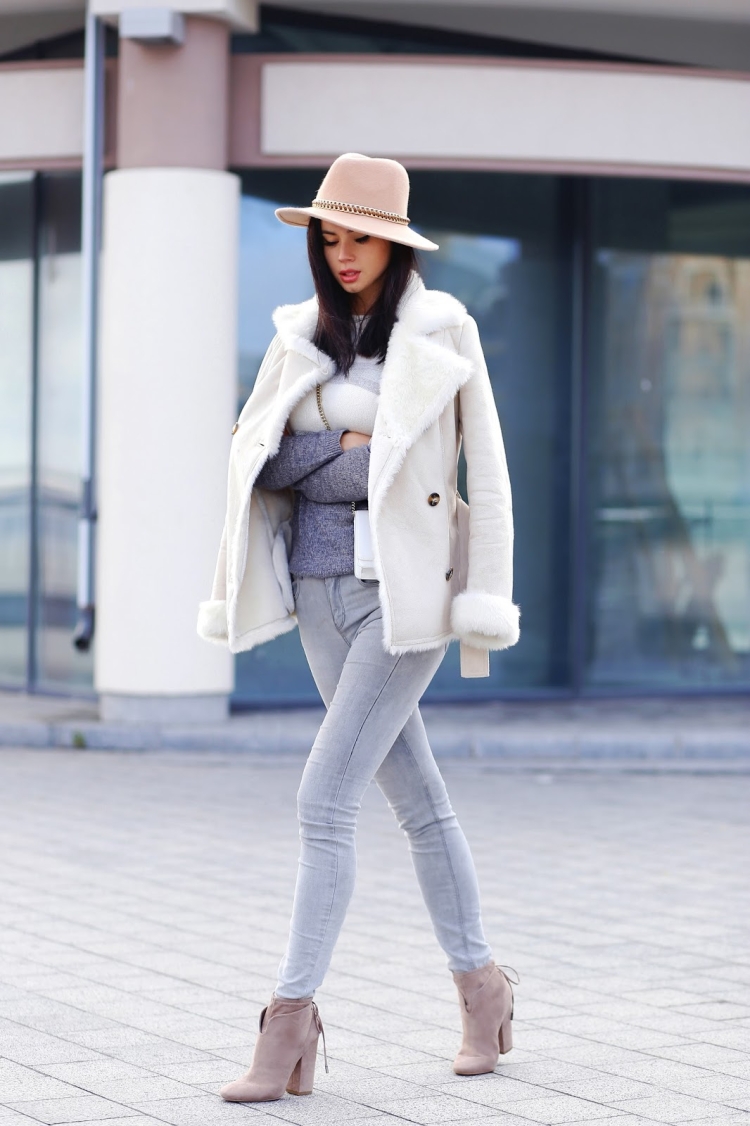 Образы с белой дубленкой