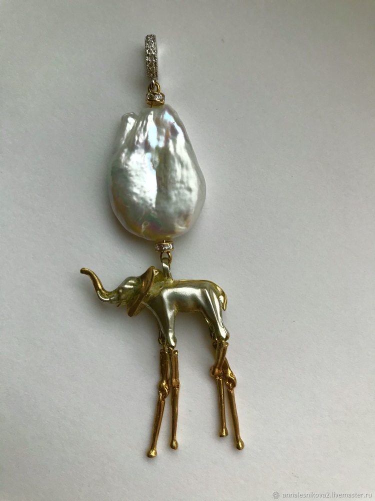 Серебряный Слоник кулон Золотко