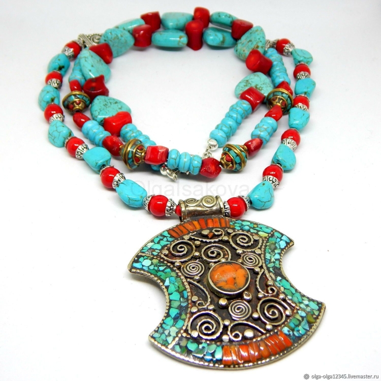 Бусы этно бакелит бирюза