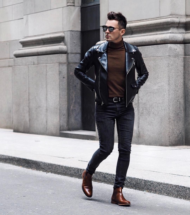 Мужской стиль джинсы кожанка