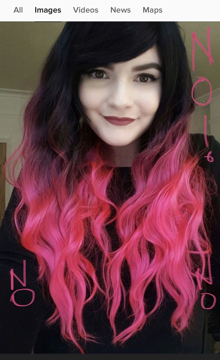 Черные волосы с розовым омбре