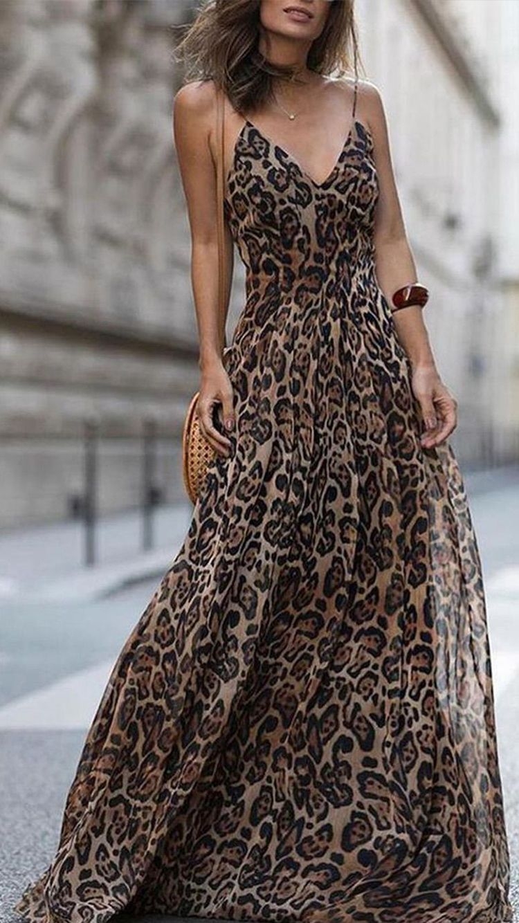 Платья макси леопард
