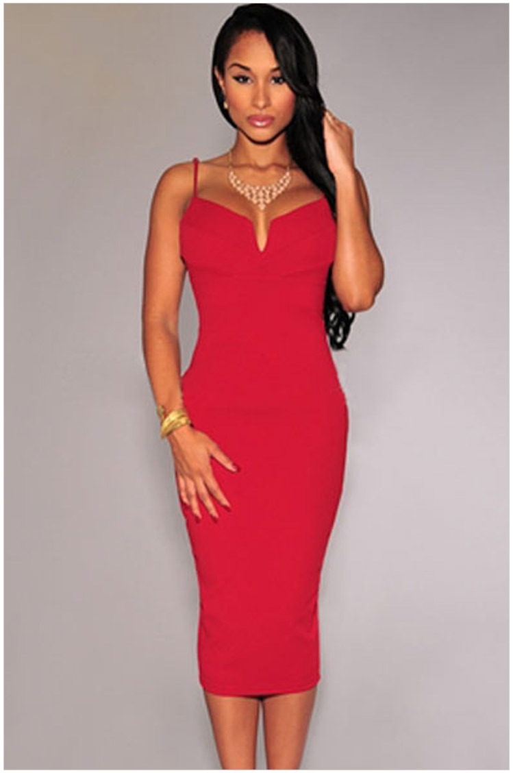 Бандажное платье красное миди