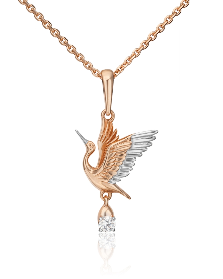 Аист подвеска золото