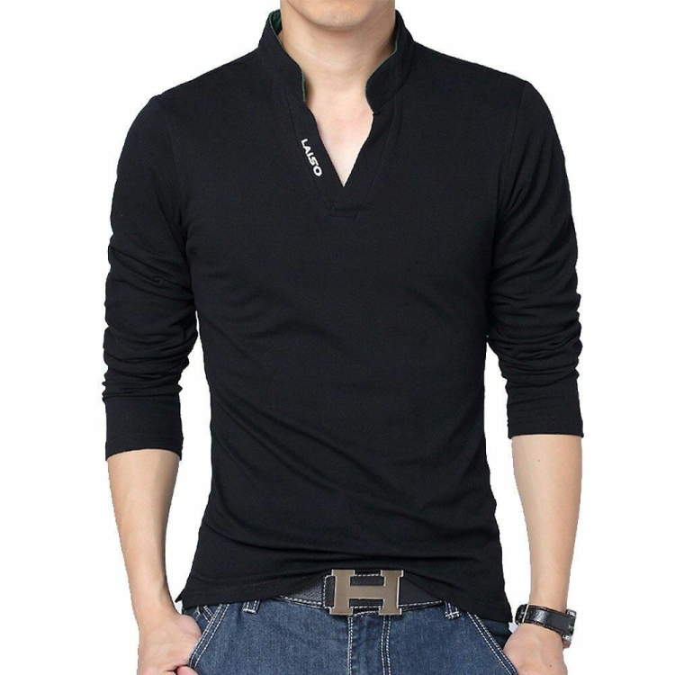 Polo t-Shirt Solid Color long-Sleeve Slim Fit Shirt men Cotton Polo