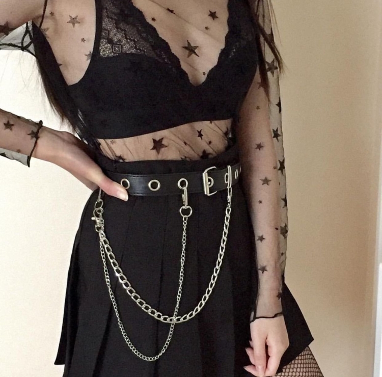 Goth outfit Грандж корейский с цепями