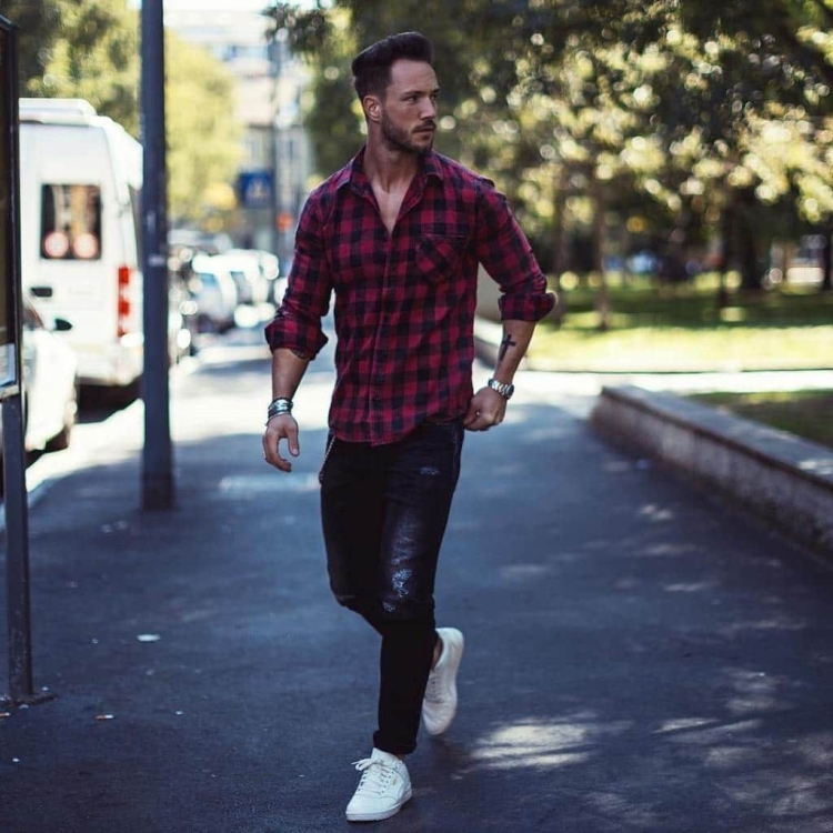 Стиль с клетчатой рубашкой мужские