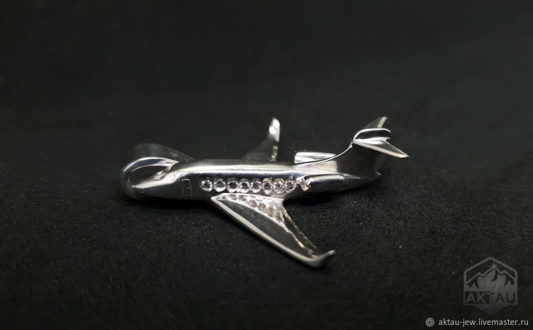 Кулон самолет серебро
