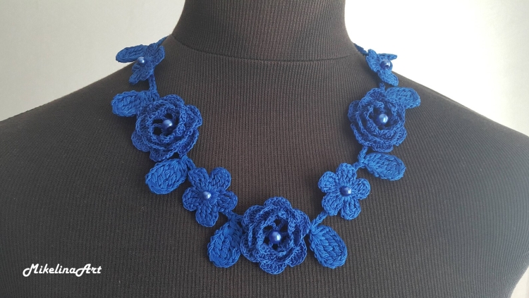 Колье роза крючком