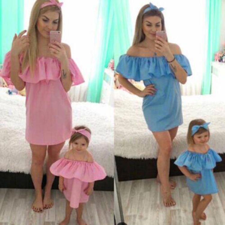 Летнее платье мама и дочка с воланом