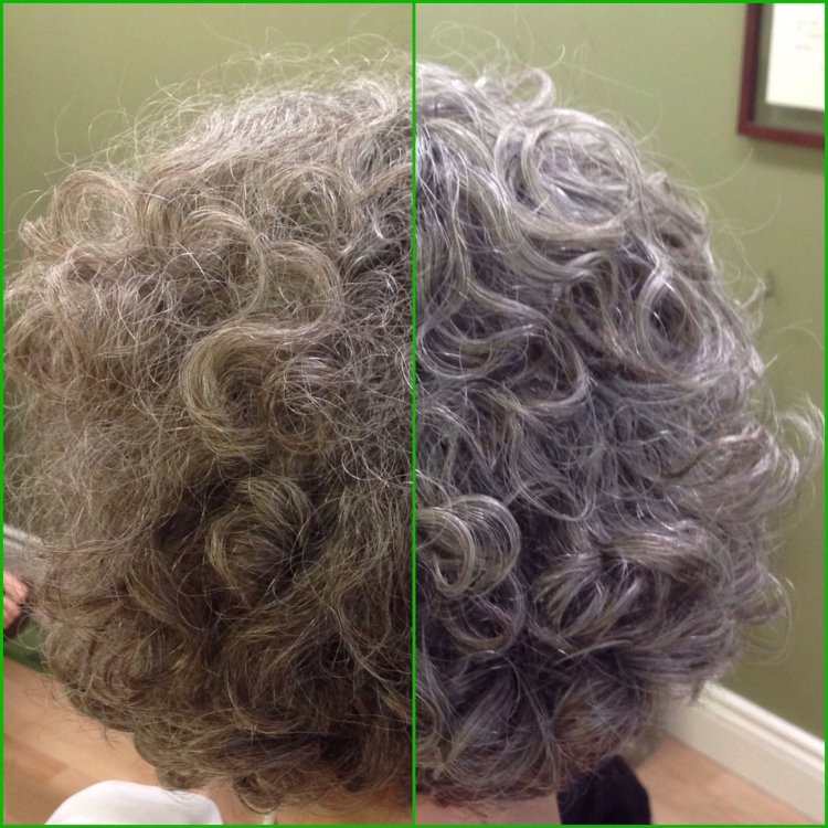 Мелирование на седых кудрявых волосах