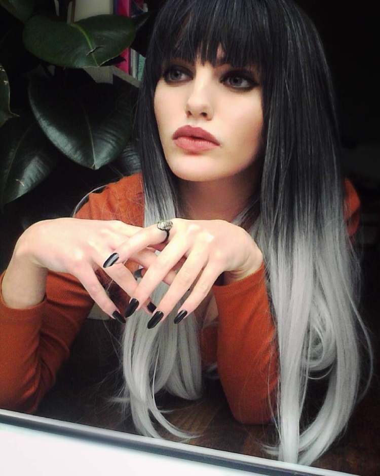 Омбре на темные волосы с челкой