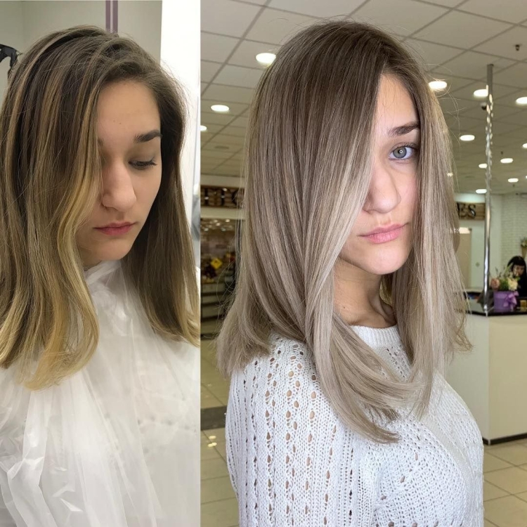 Шатуш на русые волосы до и после