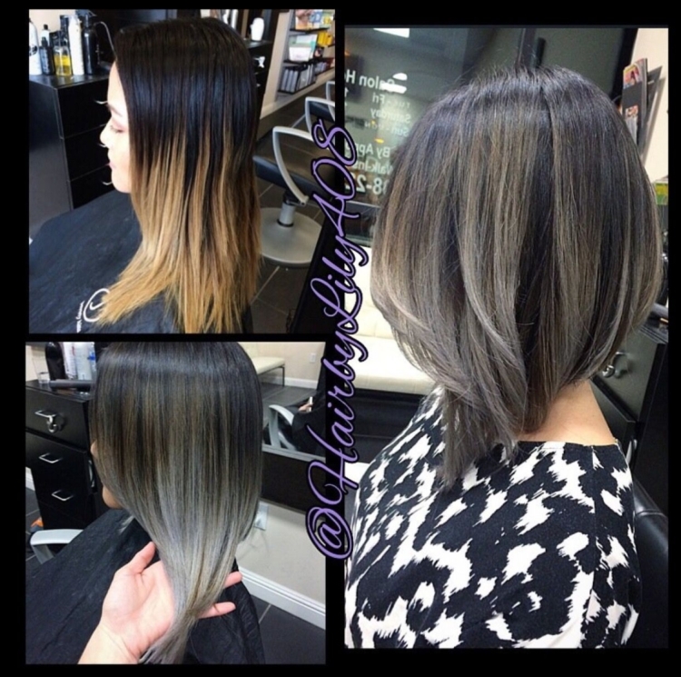 Холодный балаяж на темное каре