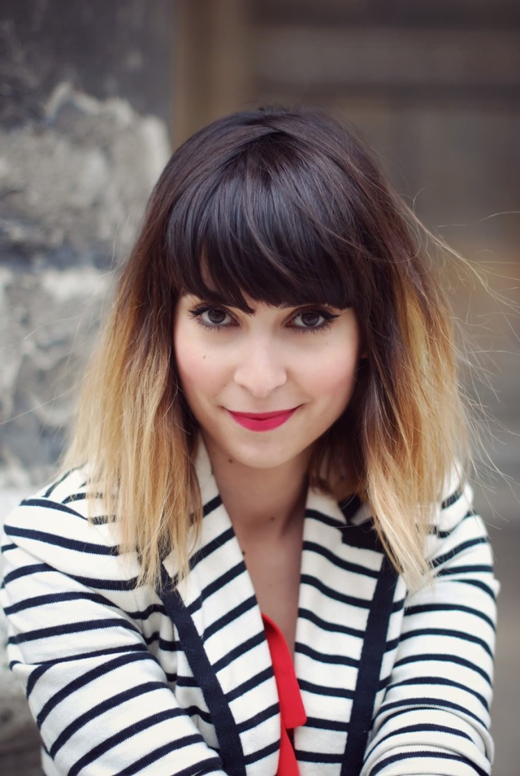 Омбре на средние волосы с челкой