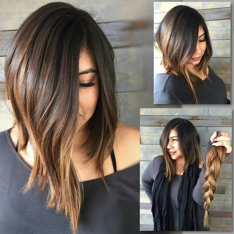 Балаяж на темные волосы удлиненное каре