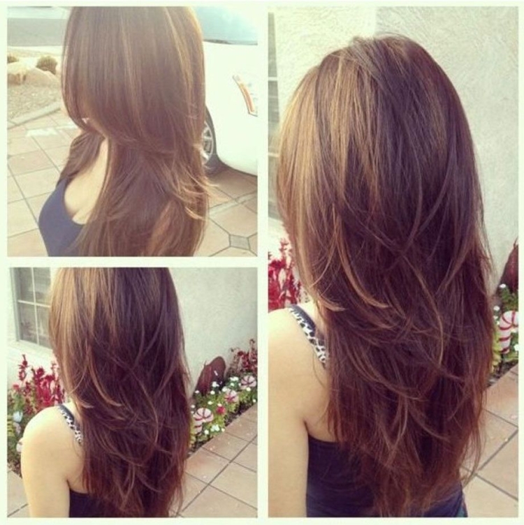 Стрижка Каскад на длинные темные волосы прямые