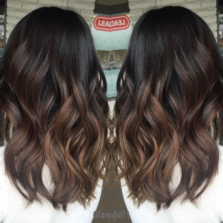 Омбре балаяж мокко на темных волосах