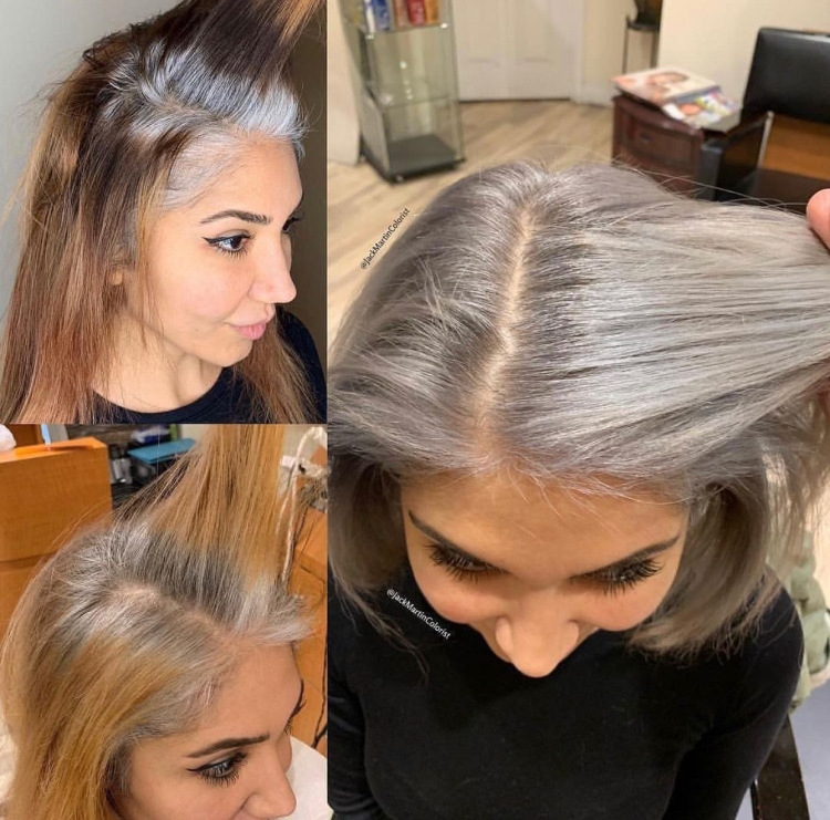 Окрашивание седых волос балаяж