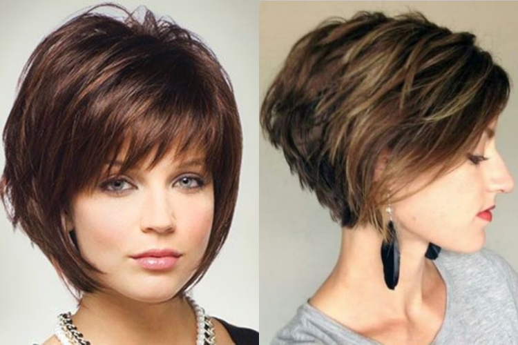 Градуированный Боб каре на средние волосы с челкой