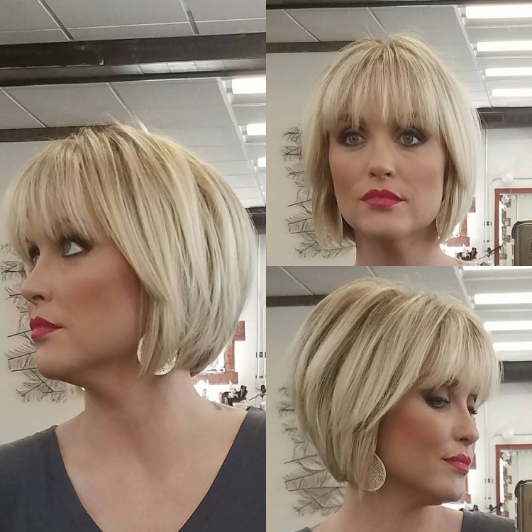 Прическа градуированное каре с челкой после 50