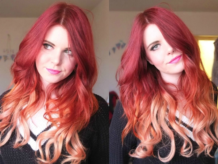 Рыжие волосы с розовыми прядями