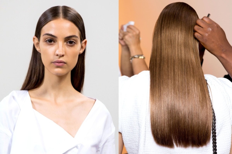 Прямые волосы с пробором