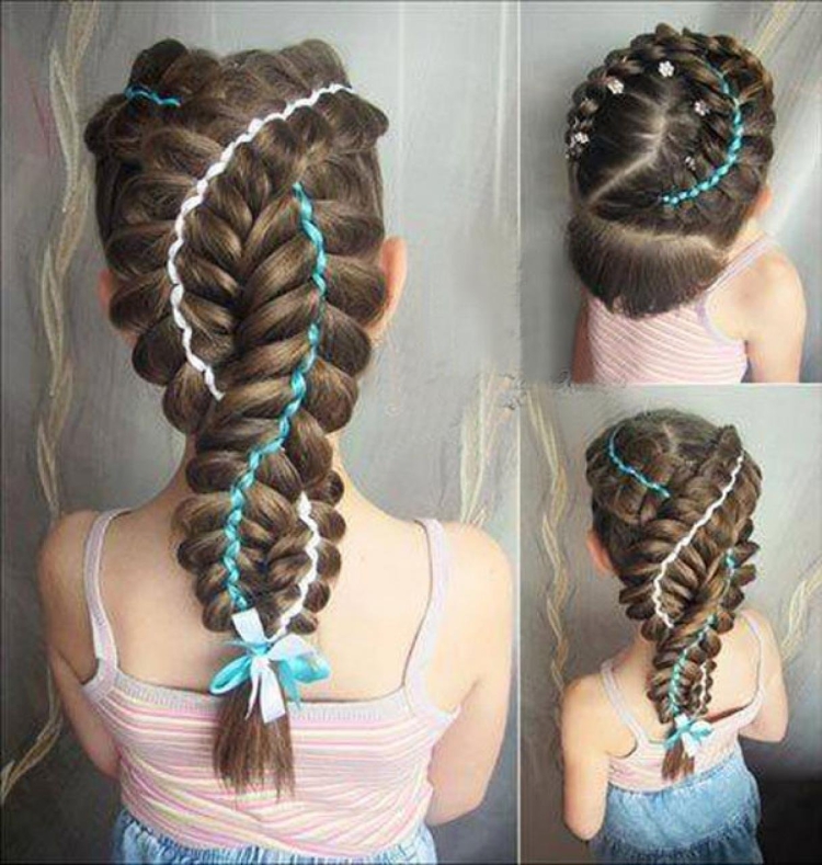 Коса с лентой для девочки