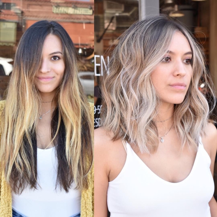 Балаяж на окрашенные волосы с отросшими корнями