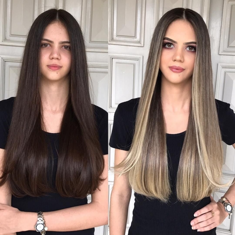 Балаяж на темные волосы длинные прямые