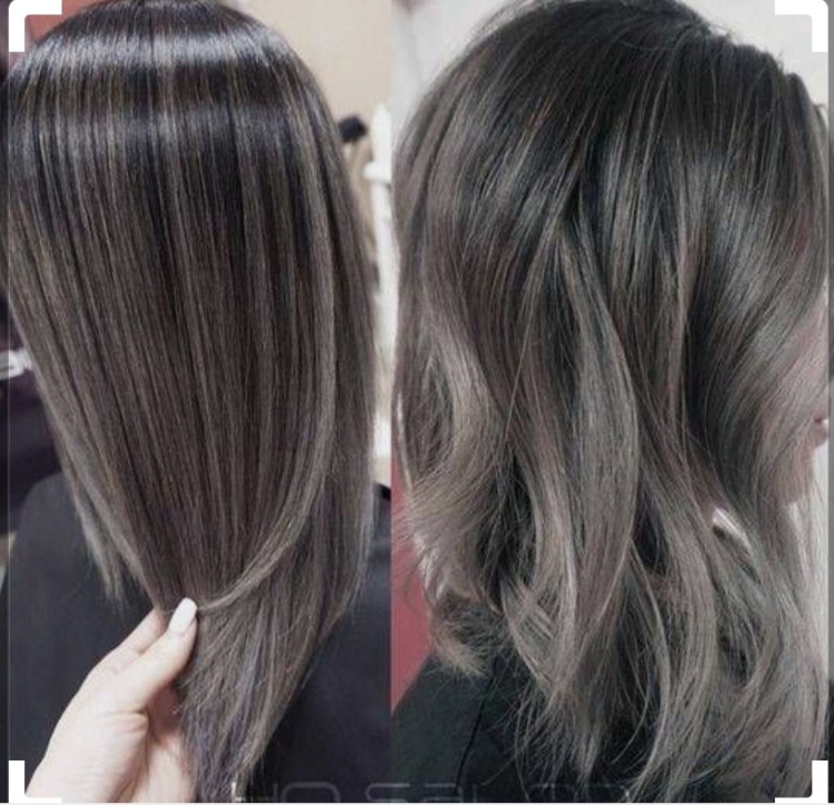 Пепельный балаяж на темные волосы