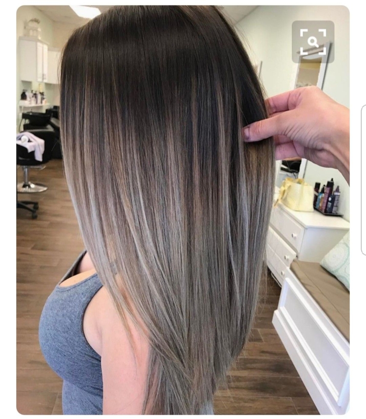 Балаяж на темные прямые волосы до плеч