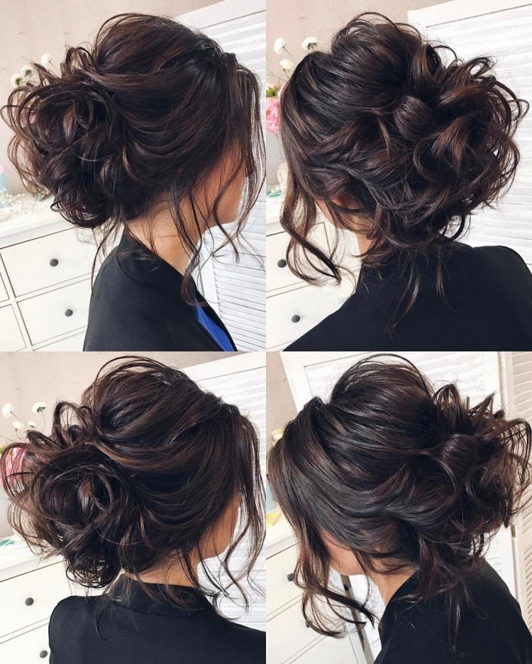 Небрежный пучок на темных волосах