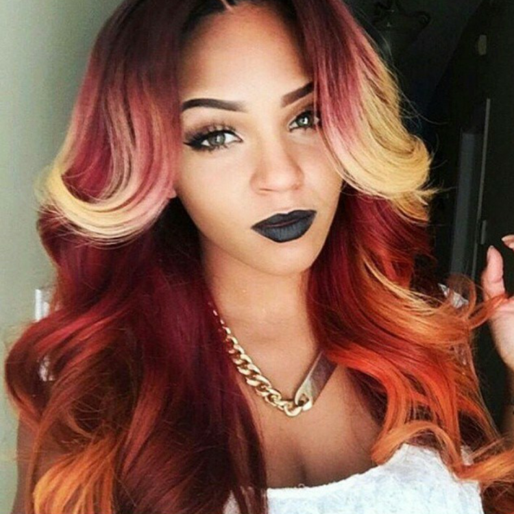 Цветное омбре на рыжие волосы