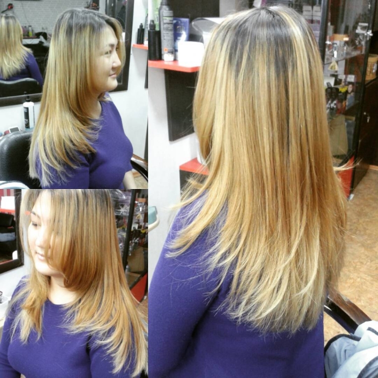 Стрижка лесенка до и после на длинные волосы