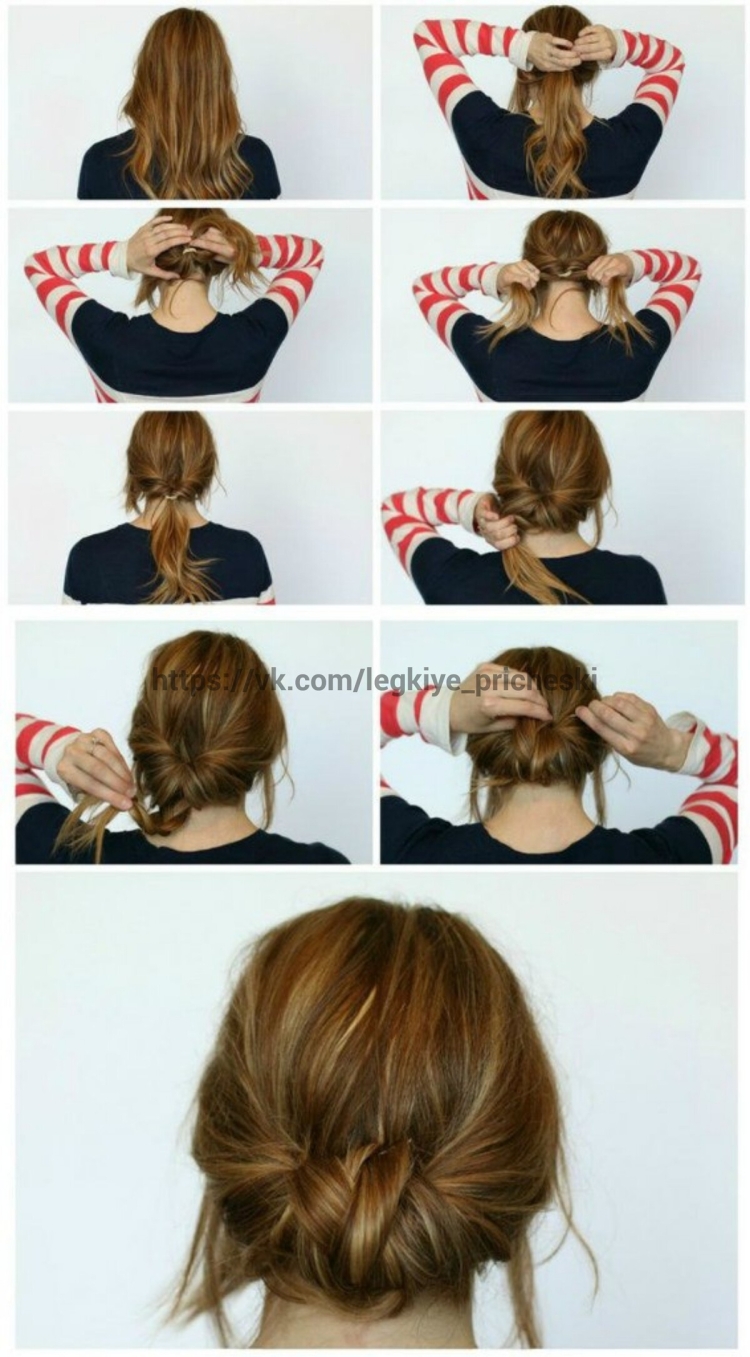 Пучок на средние волосы пошагово