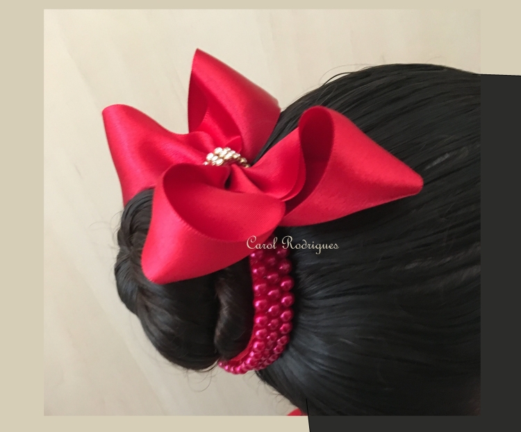 Бантик на пучок бордовый