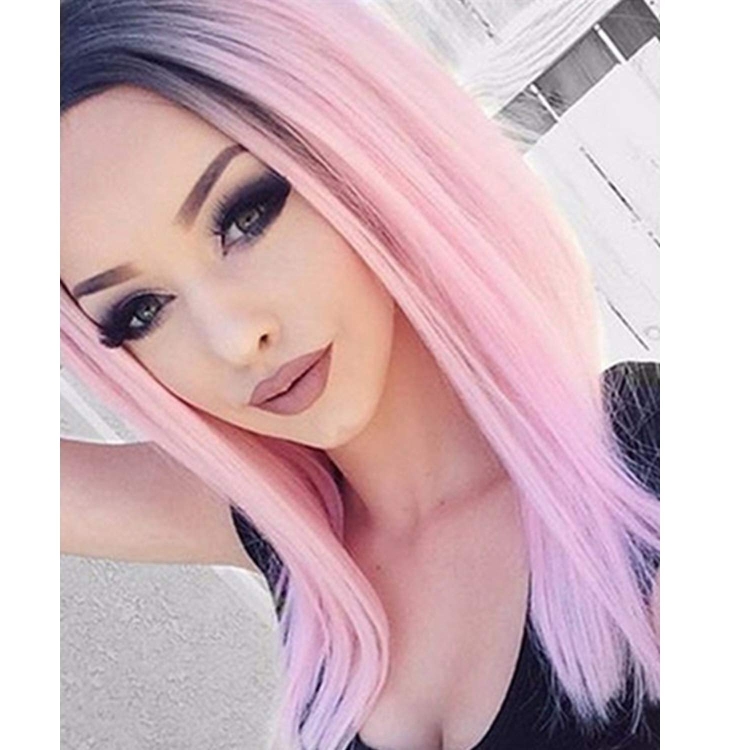 Розовые волосы с темными корнями