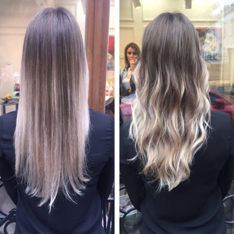 Балаяж на русые волосы до и после