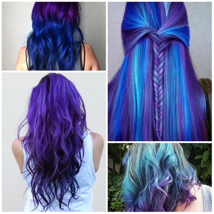 Цветное окрашивание синий и фиолетовый