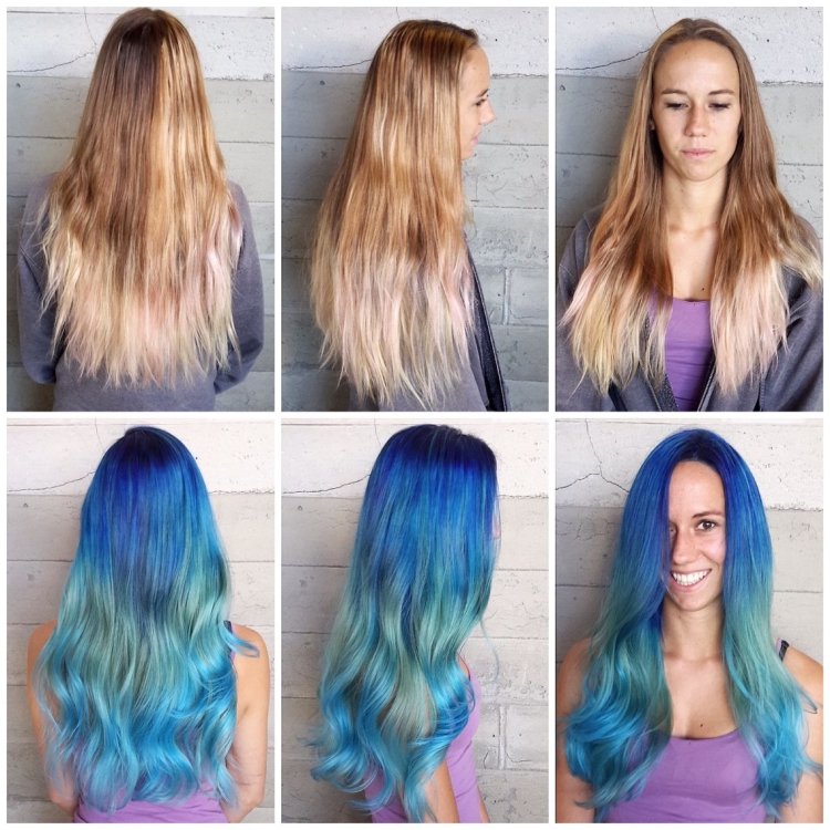 Цветное окрашивание на длинные волосы