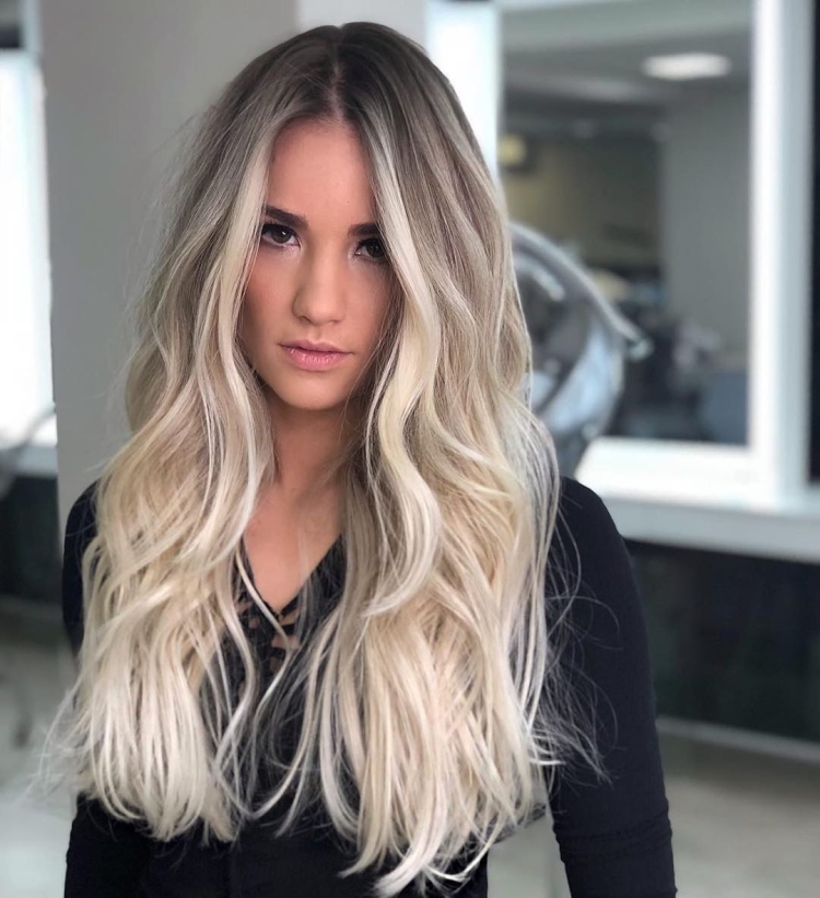 Балаяж пепельный блонд на русые волосы
